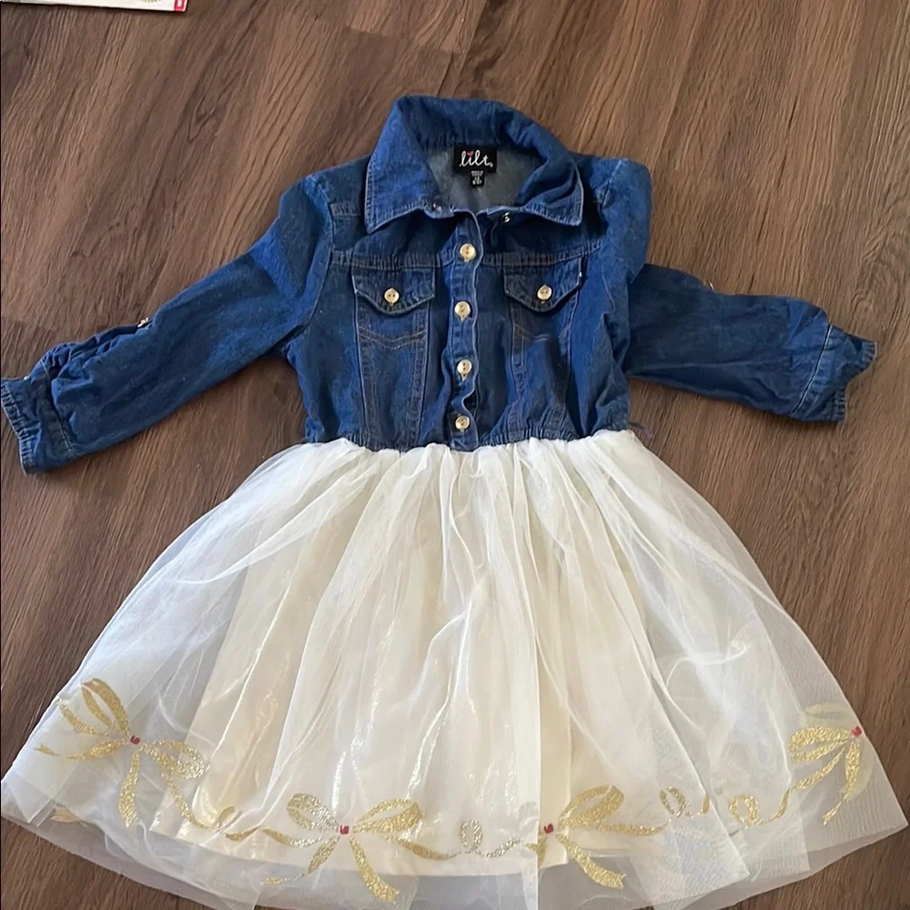 Little Girl Dress Long Sleeves Denim Size 6/ 6 X
